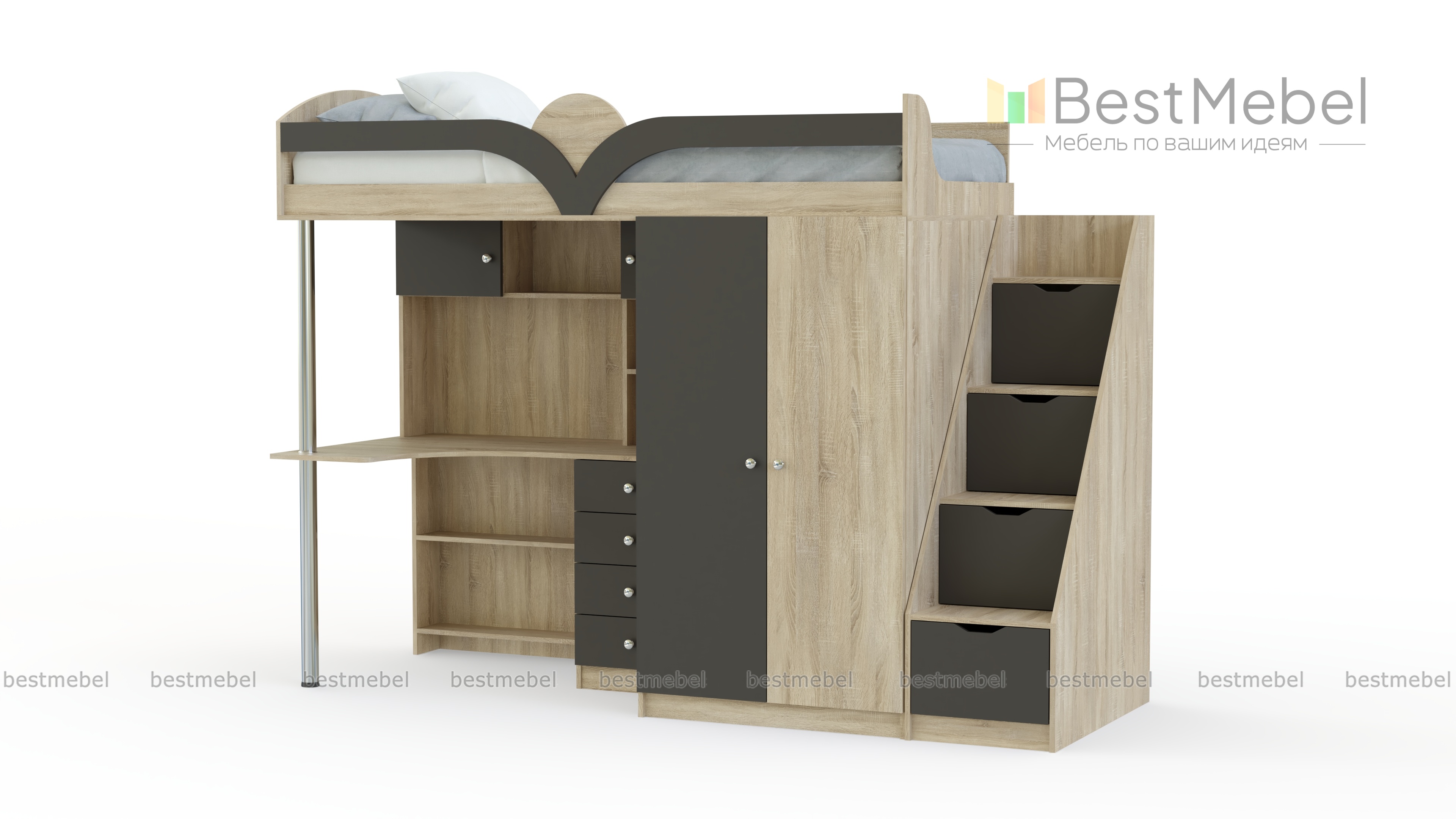Кровать-чердак с рабочей зоной Мираж К-32 BMS