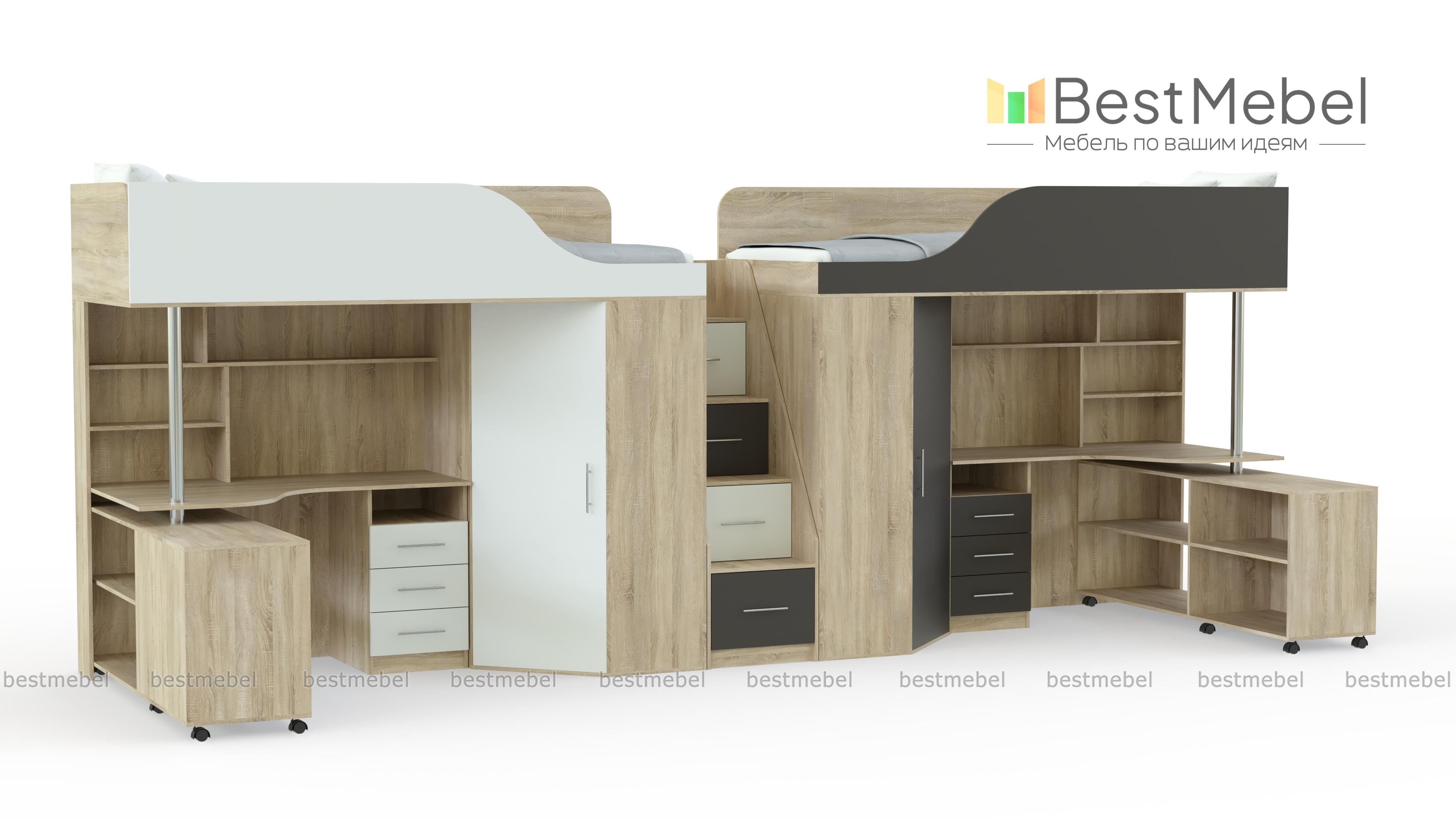 Кровать-чердак с рабочей зоной Мираж 17  BMS - Фото