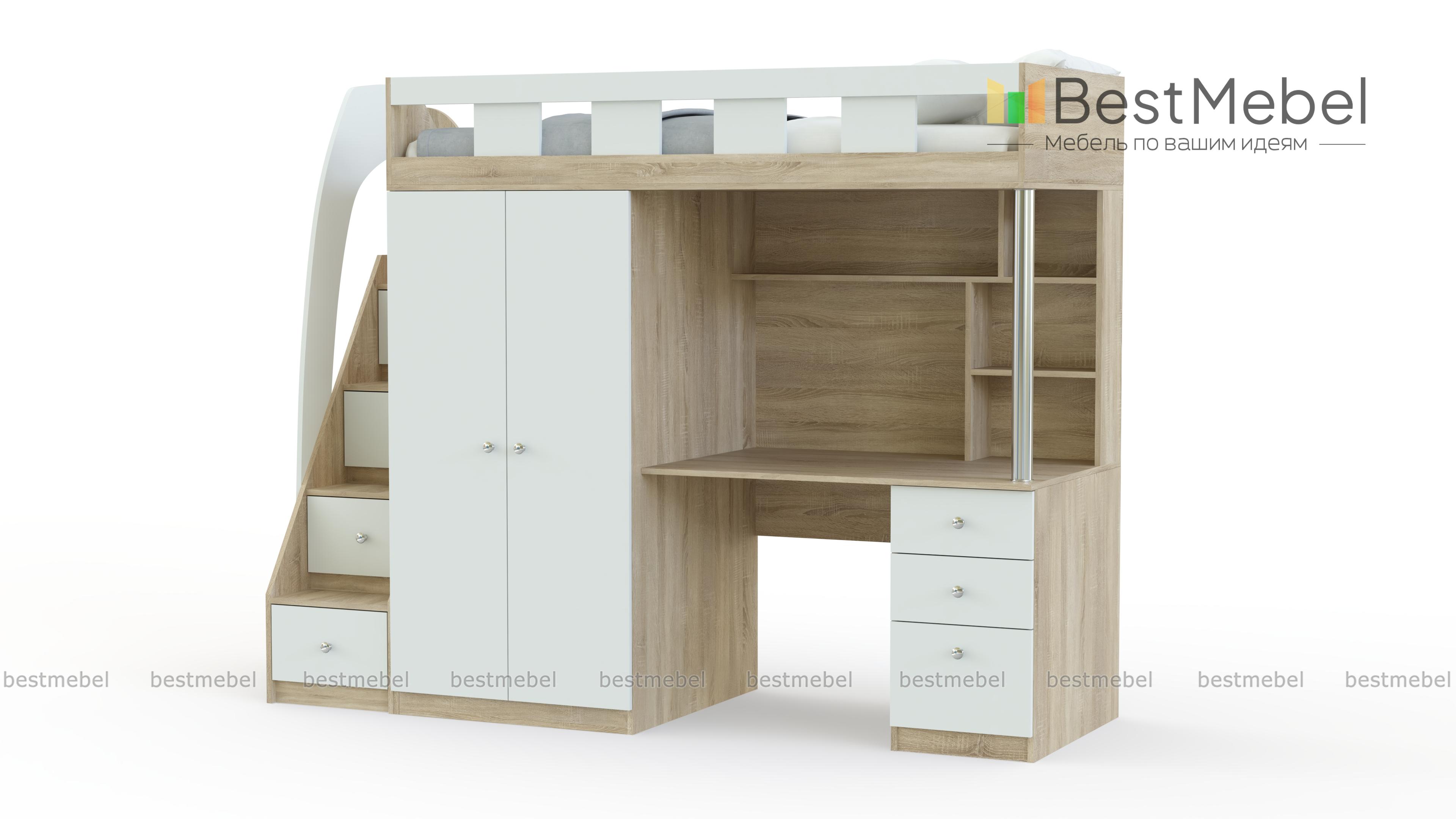 Кровать-чердак с рабочей зоной Клаус 13 BMS - Фото